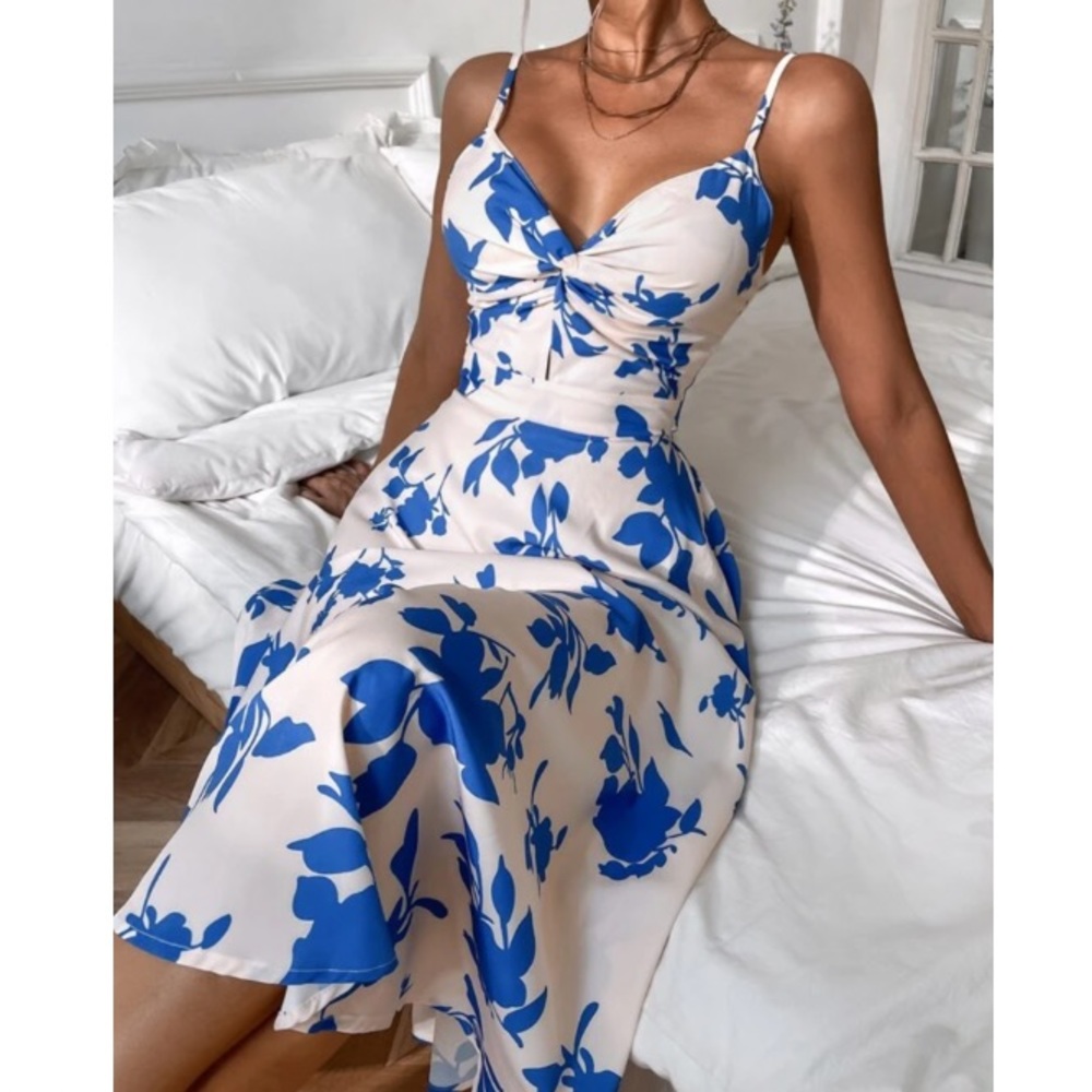 Boho floral print tie back cami dress